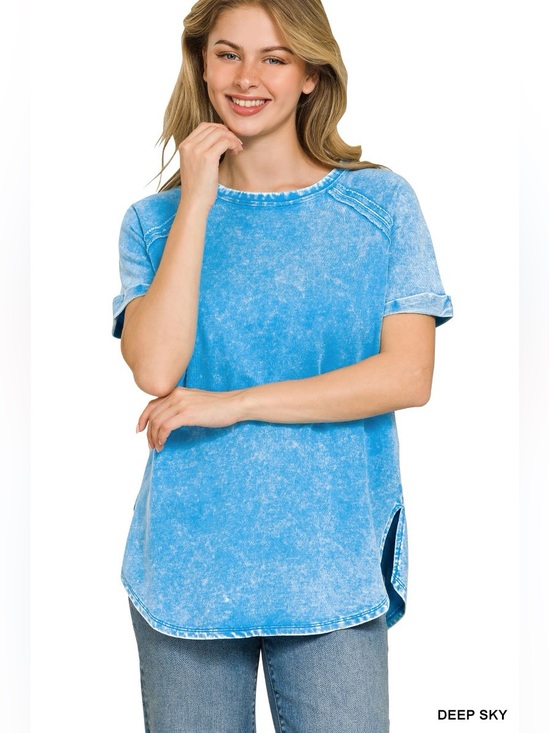 Zenana Tops - 💙 Zenana French Terry Washed Curved Hem Top 💙🛍️